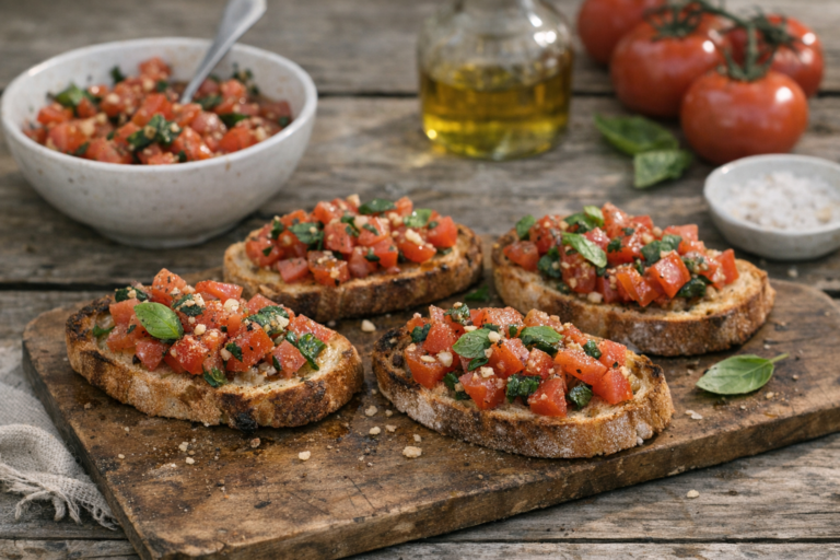 Bruschetta mit Tomaten und Basilikum