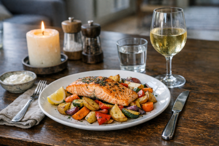 Lachsfilet mit Ofengemüse